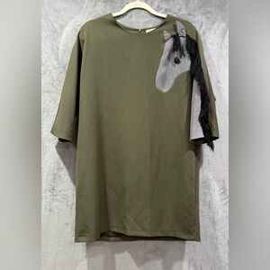 Vintage Raasta Unique Olive Green Horse Sleeve Dress Women’s Size Large